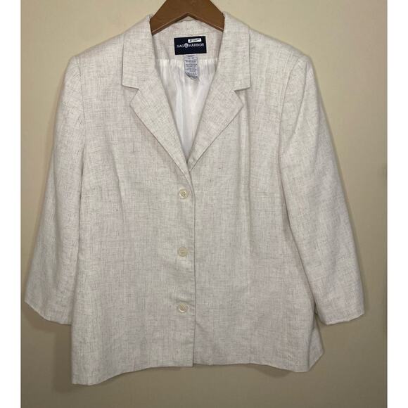 Vintage Sag Harbor Linen Blend Suit Women's 14 Pants 16 Jacket Natural Tan  READ - Picture 1 of 8